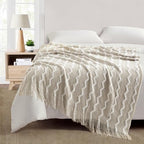 BOURINA Fluffy Chenille Knitted Fringe Throw Blanket Lightweight Soft Cozy for Bed Sofa Chair Throw Blankets, Beige 50" x 60" - color: A-beige, size: 50"×60"