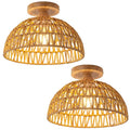 2 Packs Boho Light Rattan Chandelier Ceiling Lighting Fixtures,Boho Lamp Shade Flush Mount Ceiling Light Hand-Woven Small Chandelier for Hallway Bedroom Kitchen Nursery Lights - color: Brown-Ceiling light (2 sets)