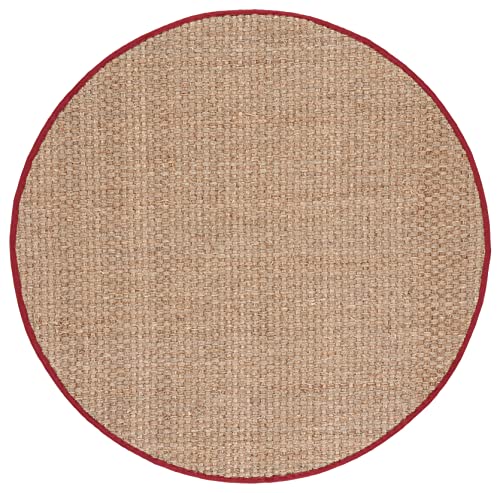 SAFAVIEH Area Rug 6' Round - Natural Fiber Collection - Natural & Red, Seagrass, Basketweave Pattern with Border (NF114D) - color: Natural/Burgundy Red, size: 6' (Round)