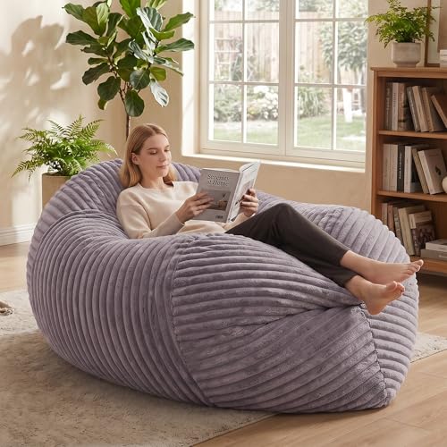 3 in 1 Bean Bag Chair with Memory Foam Filler, Beanbag Chairs for Adult with Washable Cover, Fluffy Oversize Bean Bag Chair Reading Lounger for Bedroom & Living Room (Grey) - color: Grey