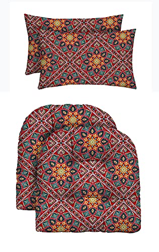 RSH DECOR: Tufted U-Shapes & Lumbars 2 of Each | 19” x 19” & 20" x 12" | Water-Resistant Spun Fabric | Outdoor Wicker Cushions & Support Pillows for Patio Furniture | Medlo Sonoma - Made in USA - color: Medlo Sonoma, size: 19" x 19" & 20" x 12"