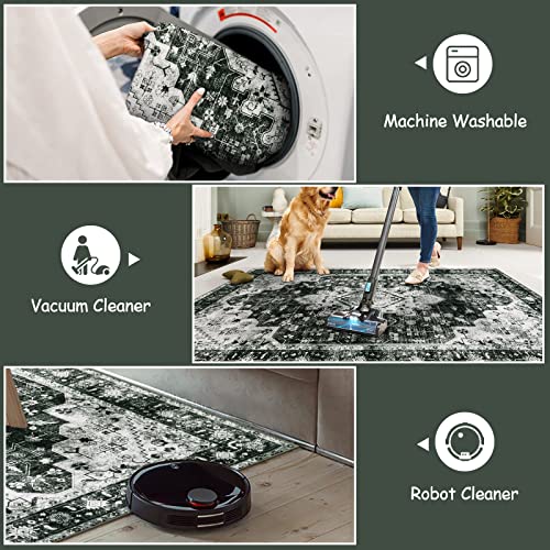 Moynesa Washable 2x3 Entryway Rug Small Front Door Mat, Black and White Kitchen Rugs Non Skid Non-Slip with Rubber Backing, Distressed Low Pile Throw Carpet for Indoor Outside Entrance - color: Black/White, size: 2' x 3'