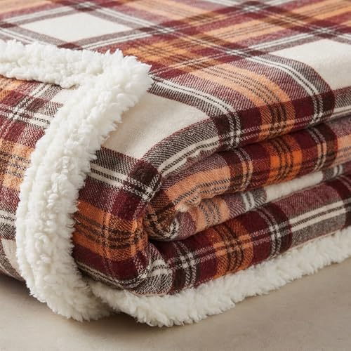 Eddie Bauer - Sherpa Throw Blanket for Couch 50x60 – Ultra Soft Reversible Fleece & Plush Sherpa Blanket, Warm Cozy Plaid Throw Blanket for Sofa, Bed, Living Room, Cabin Decor - color: Edgewood Plaid Red