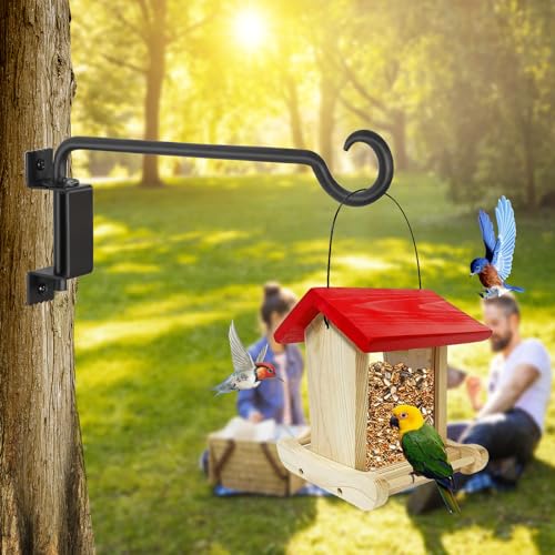 12 Inch Outdoor Hanging Brackets - 360° Swivel Plant Hanger with 12-Directional Adjustable Hook, Rust Resistant Solid Steel Wall Mount for Bird Feeders, Indoor/Outdoor Plants, Garden & Patio - color: Black, size: 12in-1-C-Swivel