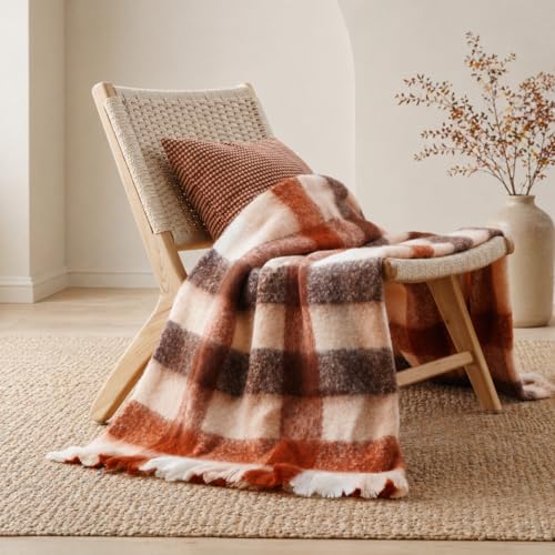 BATTILO Rust Plaid Throw Blanket for Couch Bed, Soft Mohair Tartan Plaid Blanket, Farmhouse Style Checkered Pattern, Fall Throw Blankets for Home Decor(50"x60") - color: Rust Plaid Checkered