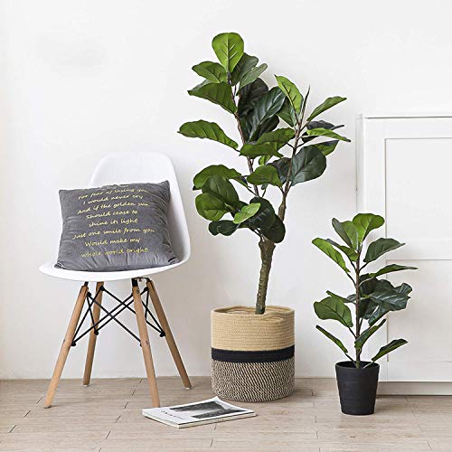 TIMEYARD Sturdy Jute Rope Plant Basket Modern Woven Baskets for 10" Flower Pot Floor Indoor Planters, 11” x 11” Storage Organizer Basket Rustic Home Decor, Black and Beige Stripes - color: Black and Jute, size: 11" x 11"