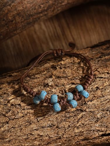 MINACHI Bohemian Colorful Ceramic Bead Adjustable Cord Bracelet, Hippie Boho Summer Fashion Jewelry Gift for Women - color: S04