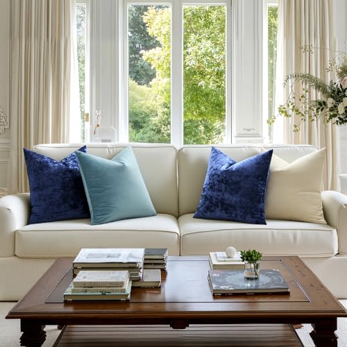 MIULEE Velvet Throw Pillow Covers Set of 2, Soft Neutral Decorative Pillow Cases with Luxurious Textured Vintage Cushion Covers for Home Decor Couch Sofa Bed,Dark Navy Blue 18x18 inch - color: Dark Navy Blue, size: 18" x 18" (Pack of 2)