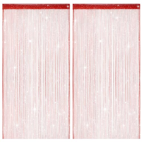 2 Pack 39 x 79 Inch String Curtains for Doorway, Home Decor Sequin Glitter String Curtain Boho Doors Tassel for Windows, Closet, Living Room, Bedroom, Hallway, Party (Red) - color: Red