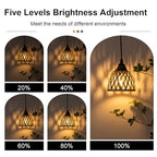 2 Pack Bamboo Chandelier/Dimmer, Waterproof Outdoor Pendant Light for Patio/Gazebo, Hand-Woven Boho Style, Battery Operated (No Wiring)