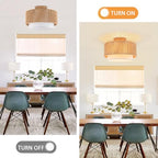 SineRise 12'' Rattan Flush Mount Ceiling Light Fixture,2-Tier Drum Hand-Woven Boho Flush Mount Ceiling Light,Farmhouse Light Fixture for Living Room,Kitchen,Bedroom Foyer Entryway ect. - color: Gold, size: Small Ceiling
