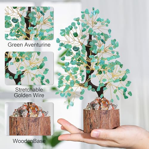MAIBAOTA Green Office Home Decor for Positive Energy Green Aventurine Crystals Tree of LifeFeng Shui Decor Money Bonsai Trees for Meditation - color: Green