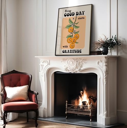 Poster Master Every Good Day Starts With Gratitude Print - Retro Oranges Poster - Floral Art - Positive Affirmation Wall Design - Chic Boho Kitchen or Dining Room Decor - 8x10 UNFRAMED Wall Art - color: Style-17, size: 8"L x 10"W
