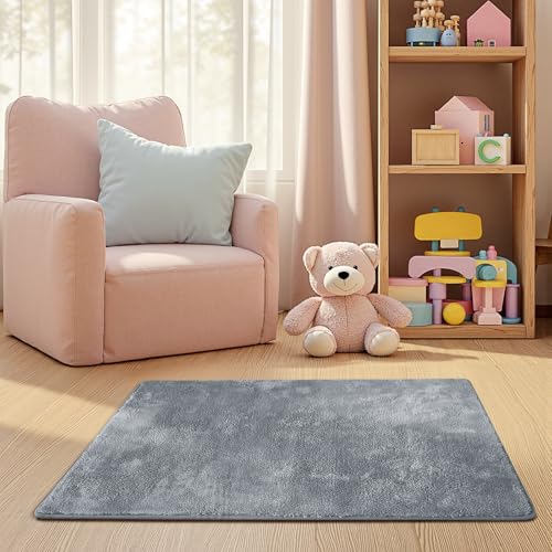 jinchan Solid Plush Area Rug 2x3 Performance Shaggy Washable Rug Indoor Entryway Doormat Soft Modern Faux Wool Cozy Non Slip Carpet for Living Room Kid Room Bedroom Nursery Grey - color: Solid Grey, size: 2' x 3' (Rectangular)