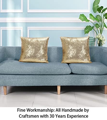 ShinyBeauty 12x12 Inch Champagne Gold Sequined Pillow Cover - Sparkling Throw Cushion for Sofa, Bed, Living Room & Bedroom, Luxury Glitter Decorative Home Decor - color: Champagne Gold, size: 12" x 12" (Pack of 1)