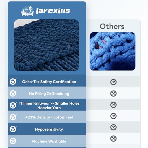 Chunky Knit Blanket - Luxury Soft Cozy 60 * 80 Throw Blanket,100% Woven Blanket Rope Knot Throw Blanket for Couch, Sofa, Home Decor, Gift - Machine Washable (Deep Blue, 60 * 80) - color: Deep Blue, size: 60*80