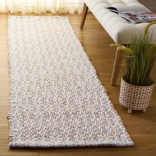 SAFAVIEH Natural Fiber Collection Area Rug - 2'3" x 8' Runner, Natural & Light Blue, Handmade Jute & Wool, Ideal for Living Room, Hallway, Foyer, Entryway, Bedroom (NFB225M) - color: Natural/Light Blue, size: 2'3" x 8' (Runner)