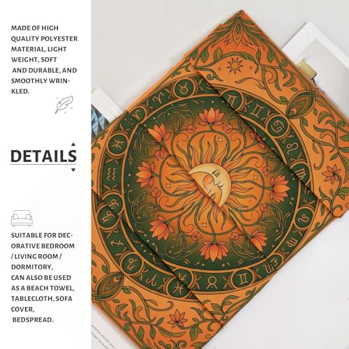 Water Lily and Sun Orange Green Tapestry, Floral Mandala Bohemian Decorative Wall Hanging, Aesthetic Tapestries for Living Room, Bedroom, Meditation 48x36 Inch - size: 48x36 Inch