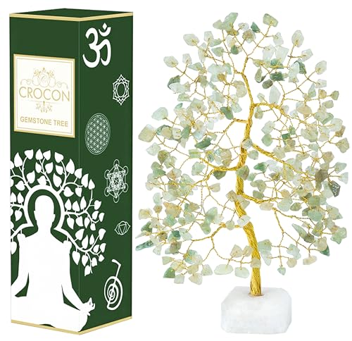 Crocon® Green Jade Crystals Tree of Life Rough Base, Birthday Gifts for Women, Home & Office Decor Money Tree Healing Crystals Women Gifts Ideas House Warming Gift Sister Unique Sage Green Decoration - color: Bd Green Jade + Quartz Base