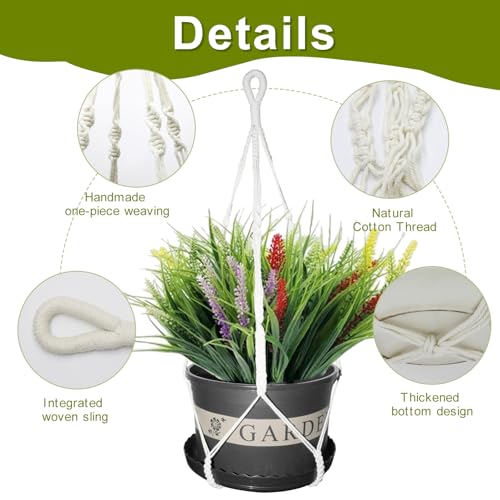 2 Pack Macrame Plant Hangers, 38‘’ Plant Hangers Indoor, Handmade Woven Cotton Style Hanging Plant Holder, Short No Tassels for Indoor Outdoor and Home Decor Hanging Planter - size: 38inch
