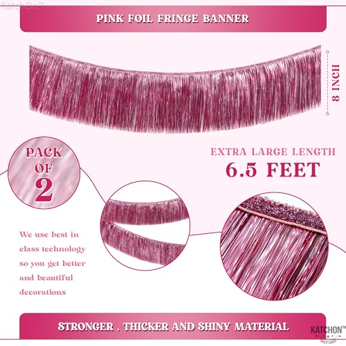 KatchOn, XtraLarge Pink Fringe Banner - 6.5 Ft,Pack of 2 | Fringe Garland for Birthday Party | Pink Streamers for Gender Reveal, Bachelorette Party Decorations | Graduation Decorations 2026 - color: Pink