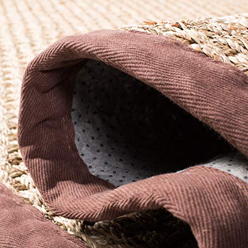 SAFAVIEH Area Rug 6' Round - Natural Fiber Collection - Natural & Dark Brown, Seagrass, Basketweave Pattern with Border (NF114K) - color: Natural/Dark Brown, size: 6' (Round)