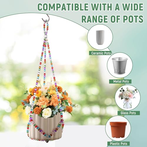 1Pack Glass Beaded Plant Hanger Indoor,Rainbows Hanging Planters for Outdoor Plants,Colored Macrame Plant Hanger,Boho Handmade Farmhouse Rustic Decor,17 Inch(Pot Not Included) - size: Small 1Pcs
