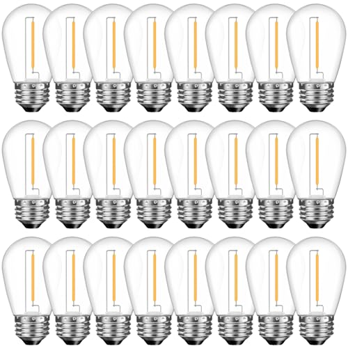 GvvooHome 24 Pack Shatterproof S14 LED Replacement Bulbs for Outdoor String Lights, 1W Equivalent to 11W Incandescent Bulb, Soft White 2200K, Dimmable, E26 Regular Medium Screw Base - size: 24 Count