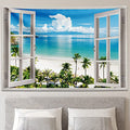 GOURIDA Ocean Beach Tapestry Wall Hanging Blue Sea Tropic Island Paradise Summer Coconut Tree Palm Seaside Window Nature for Bedroom Aesthetic ,61 W x 41 H inch