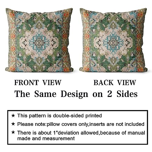 Snycler Boho Throw Pillow Covers 22x22 inch Set of 2 Boho Rug Carpet Double Sided Pattern Cotton Soft Pillow Case Cushion Cover Pillowcase for Couch Sofa Bed Decorative (Green) - color: Boho-3, size: 22" x 22" (Pack of 2)