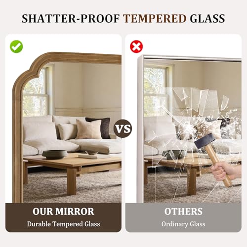 HOMECOOKIN Full Length Mirror Wall Mounted, Rustic Wooden Frame Floor Mirror, Rounded Corner Large Full Body Mirror for Bedroom,Dressing Room， Leaning or Hanging Against Wall (Natural, 22" L x 65" W) - color: Natural, size: 65"L x 22"W