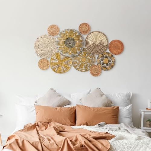 Tatuo 11 Pcs Boho Wall Basket Decor Bulrush Woven Wall Hanging Art Round Farmhouse Rustic Handmade Wicker for Summer Home, Bedroom, Living Room, Kitchen Decorations, Multi Sizes(Lively) - style: Lively