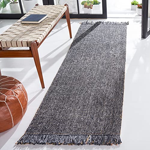 SAFAVIEH Natural Fiber Collection Runner Rug - 2'3" x 10', Charcoal & Natural, Handmade Woven Fringe Jute, Ideal for High Traffic Areas in Living Room, Bedroom (NF826H) - color: Charcoal/Natural, size: 2'3" x 10' (Runner)