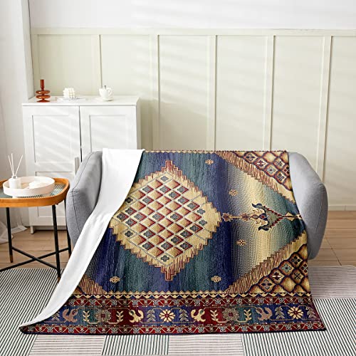 Erosebridal Boho Throw Blanket 40x50 Inch, Retro Blue Yellow Ombre Red Floral Bohemian Tribal Fleece, Vintage Antique Lattice Grid Damask Medallion Egyptian Fuzzy Exotic - color: Multi 01, size: 40x50