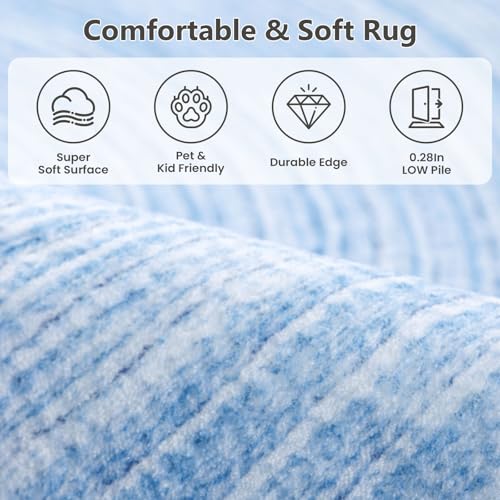 Asrug Imitation Jute Low Pile Round Rug Area Rug Washable Non-Slip Circle Rug Soft Plush Touch Circle Rugs Round for Kitchen Bathroom Living Bedroom Nursery, Carpet 4ft /48 inch/122 cm Blue - color: Blue, size: 4ft