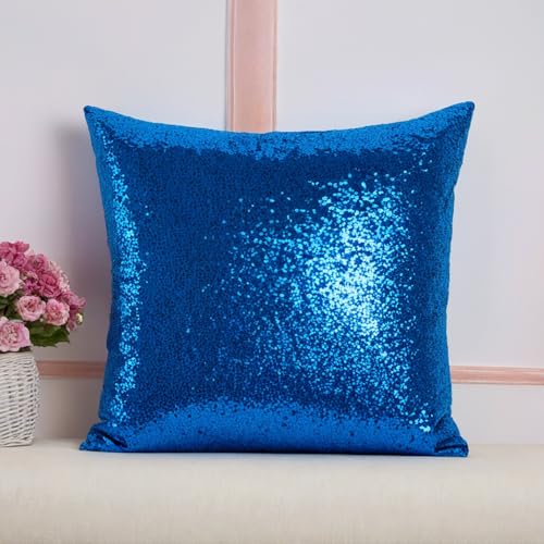 ShinyBeauty Blue Throw Pillows Cover for Couch, Sequin Pillow Case 20"X20" Set of 2, Royal-Blue Cushion Covers Throw Pillow Cases for Sofa,Bed,Home Decorations - color: Royal Blue, size: 20" x 20" (Pack of 2)