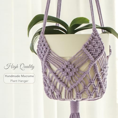 Hanging Planter with Patterns,2Packs Macrame Plant Hangers Indoor Macrame for up to 8 inch Pot Crochet Boho Plant Hanger Holder for Indoor Outdoor with 2S Shaped Stainless Steel Hooks (Purple) - color: Purple
