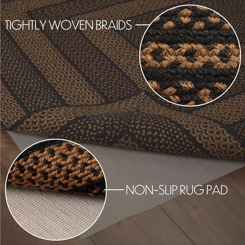 VHC Brands Black & Tan Braided Jute Rug, Non-Skid Pad, Rectangle, Black, 36x60 - color: Rectangle, size: 3' x 5' (Rectangular)