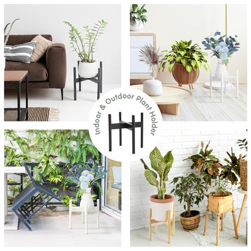 Wood 11.9" x 12.5" Plant Stand Indoor Outdoor, Wooden Single Floor Plant Pot Holder, Natural Plant Stand, Assembly Required (Excluding Potted Plants) - color: Black, size: 12.5" H x 11.9" W