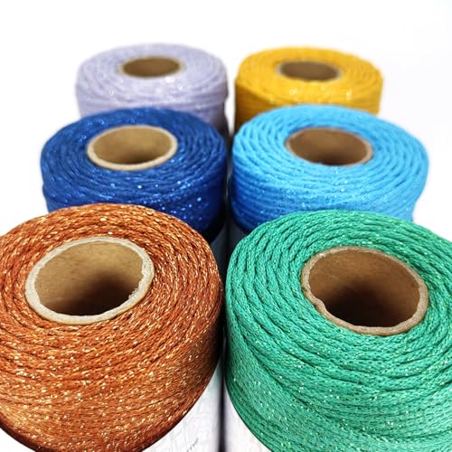 3mm Sparkle Polyester Macramé Cord - 150g/66yds Metallic Glitter Braided Cord for Crocheting Bags, Baskets, Macramé Plant Hangers & DIY Crafts, Machine Washable (12#Brown Gold) - color: 12#brown Gold