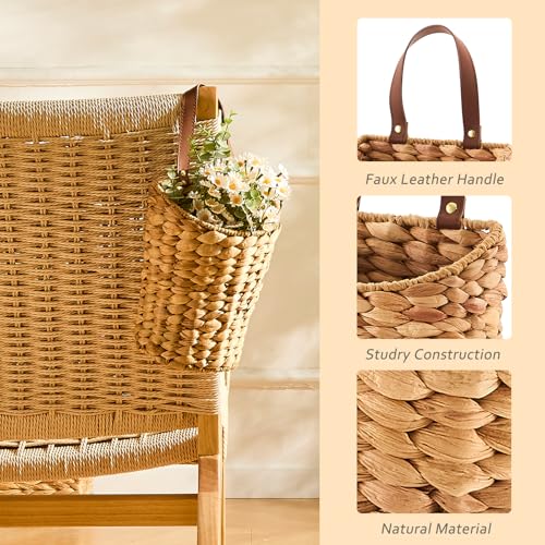 Handwoven Front Door Basket Water Hyacinth Wall Hanging Basket Decorative Boho Mounted Organizer for Dried Flower Plants Storage Basket for Garden, Home, and Farmhouse Décor - color: Water Hyacinth