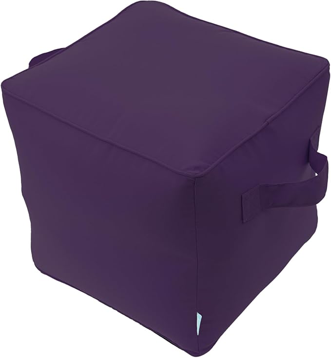 QILLOWAY Indoor/Outdoor Inflatable Stool, Ottoman Pouf Cube 16",All Weather Foot Rest for Camping or Home (Purple)
