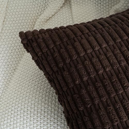 Pack of 2 Corduroy Decorative Throw Pillow Covers 18x18 Inch Soft Boho Striped Pillow Covers Modern Farmhouse Home Decor for Sofa Living Room Couch Bed Dark Brown - color: Brown, size: 18" x 18" (Pack of 2)
