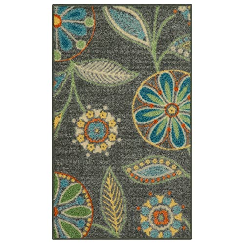 Maples Rugs Reggie Floral Kitchen Rug - Made in USA - Washable, Non Slip Indoor Carpet for Entryway, Foyer, Kitchen, and Bathroom, 1'8 x 2'10, Dark Grey - color: Dark Grey, size: 1'8" x 2'10" (Rectangular)