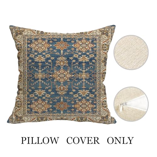 Boho Throw Pillow Covers 18x18 Set of 2 Blue Orange Ethnic Pattern | Spring Summer Boho Outdoor Pillows Cover Fall Western Bohemian Linen Decorative Pillowcase for Couch Living Room Bed Decor - color: Blue Orange 2, size: 18" x 18" (Pack of 2)
