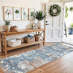 2x8 Washable Non-Slip Hallway Runner Rug – Modern Coastal Abstract Neutral Stain-Resistant Low-Pile Carpet Runner for Kitchen Entryway Bedroom Bathroom (Blue Rust,2x8) - color: Blue Rust, size: 2' x 8' (Rectangular)