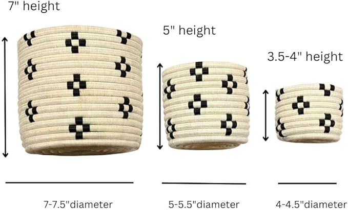 African Planter Baskets Sets of 3 Woven Sisal Baskets for Indoor Plant Pots Covers Home Decor Storage Organizer Gifts Zen Designs Arts and Crafts (Natural and Black)