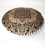 32" Black Gold Mandala Barmeri Large Floor Pillow Cover Cushion Meditation Seating Ottoman Throw Cover Hippie Decorative Zipped Bohemian Pouf Ottoman Poufs, Pom Pom Pillow Cases - size: 32" x 32" (Pack of 1), style: Bohemian