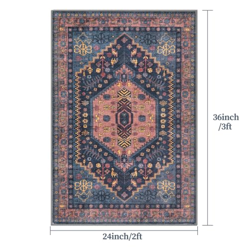 Ciicool Small Area Rug, 2x3ft Boho Rug, Ultra Soft Entry Rugs for Entryway, Non-Slip Washable Oriental Low-Pile Indoor Mat Floor Carpet for Entrance Bedroom Kitchen Bathroom Foyer Decor - color: Navy/Multi, size: 2' X 3' (Rectangular)