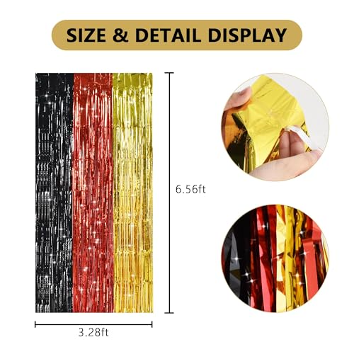 TONIFUL Black Red Gold Door Streamers,Black Red and Gold Photo Booth Backdrop Metallic Streamers Foil Fringe Curtain for Mouse Themed Birthday,New Year,Graduation,Baby Shower Party Decoration - color: Black Red Gold
